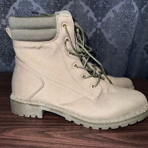 JustFab Beige Lace-Up Combat Boots